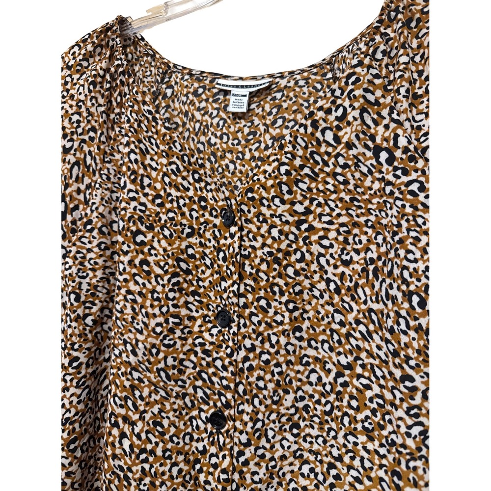 Jules & Leopold Leopard Print Button Front Blouse Puff 3/4 Sleeve M CHU70607